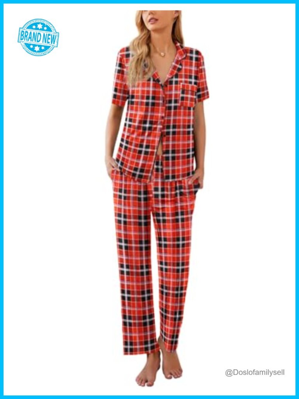 Ekouaer Womens 2-Piece Pajama Set Short Sleeve Button Down Top Wide Leg Pants